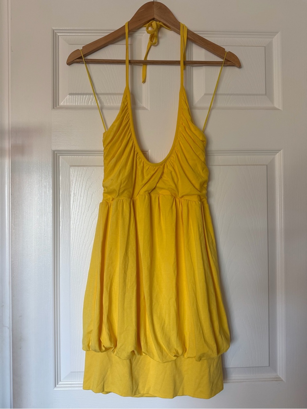 BEBE Yellow Halter Bubble Dress
